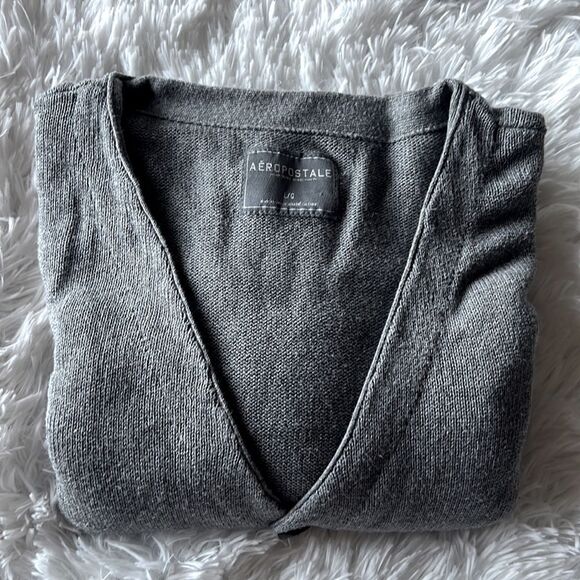 Aeropostale Gray V-neck Cardigan Fair Isle Sweater Unisex - Picture 9 of 9